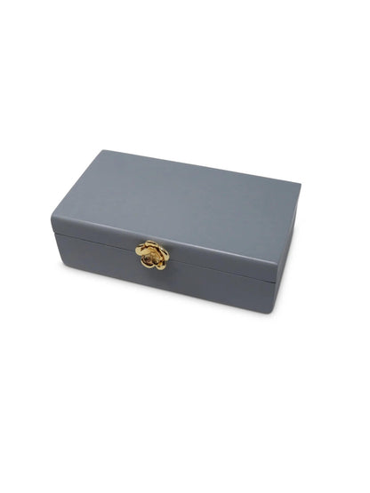 12 inch Grey Wood Decorative Box with Gold Flower Opener Sold by KYA Home Decor.