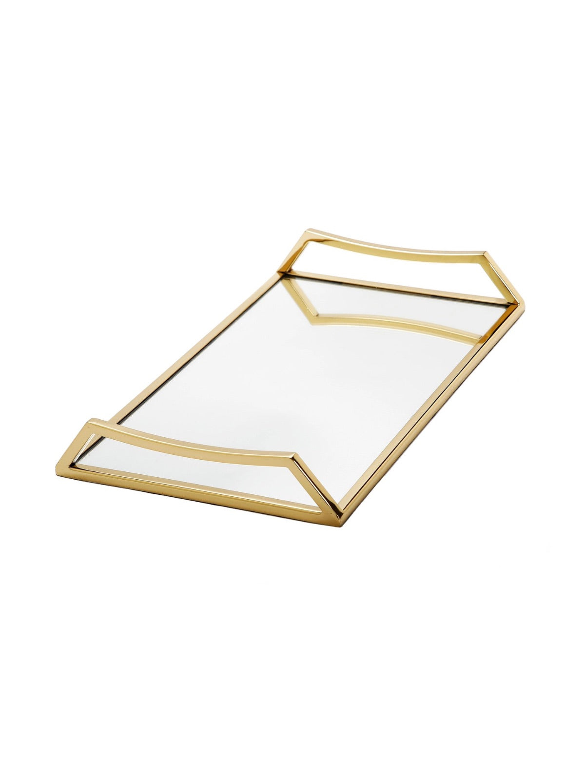 16L inches Oblong Mirror Serving Tray with Gold Handles.