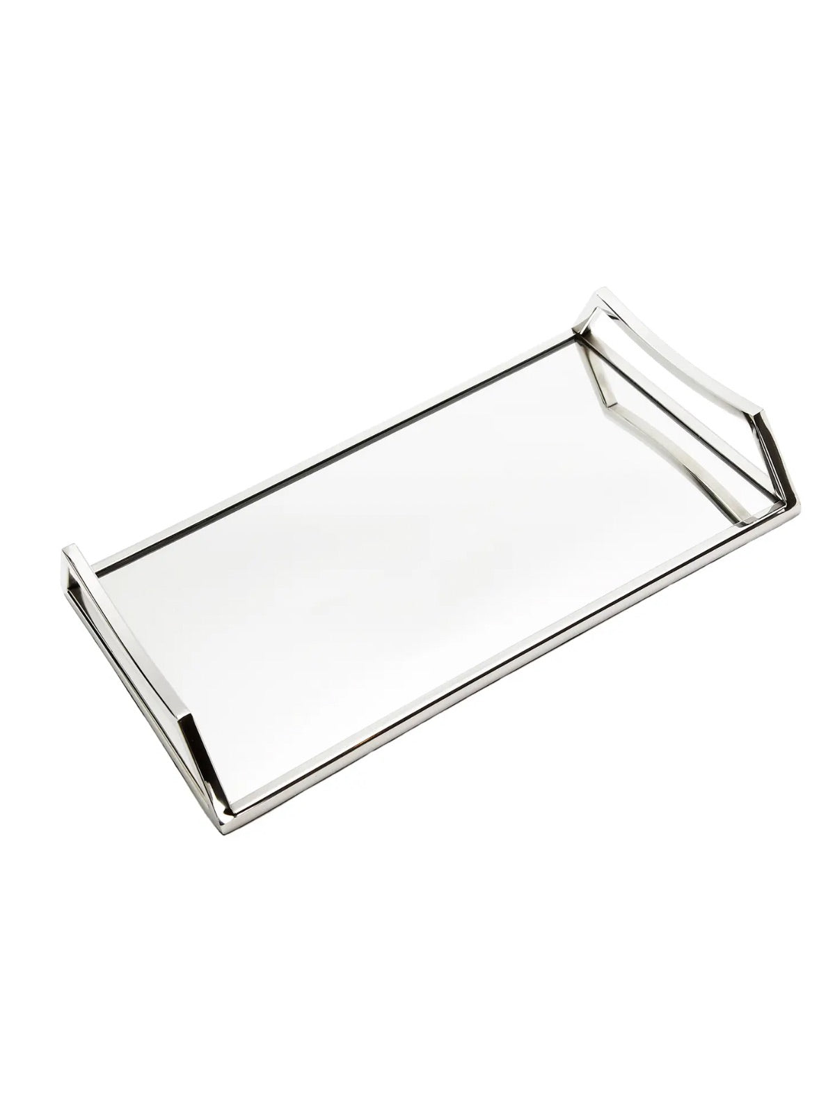 16L inches Oblong Mirror Serving Tray with Silver Handles.