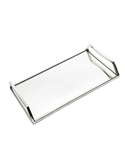 16L inches Oblong Mirror Serving Tray with Silver Handles.