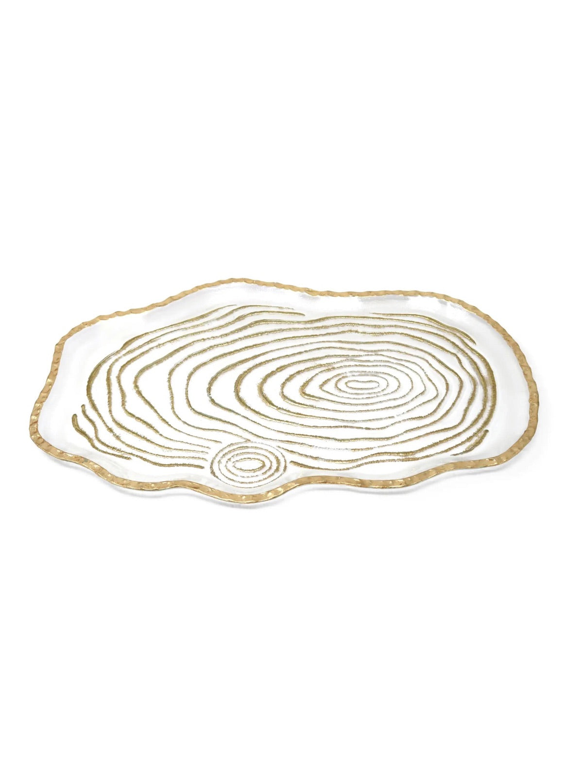 Glass Oval Tray with Gold Grained Design, Measuring 16 inches.
