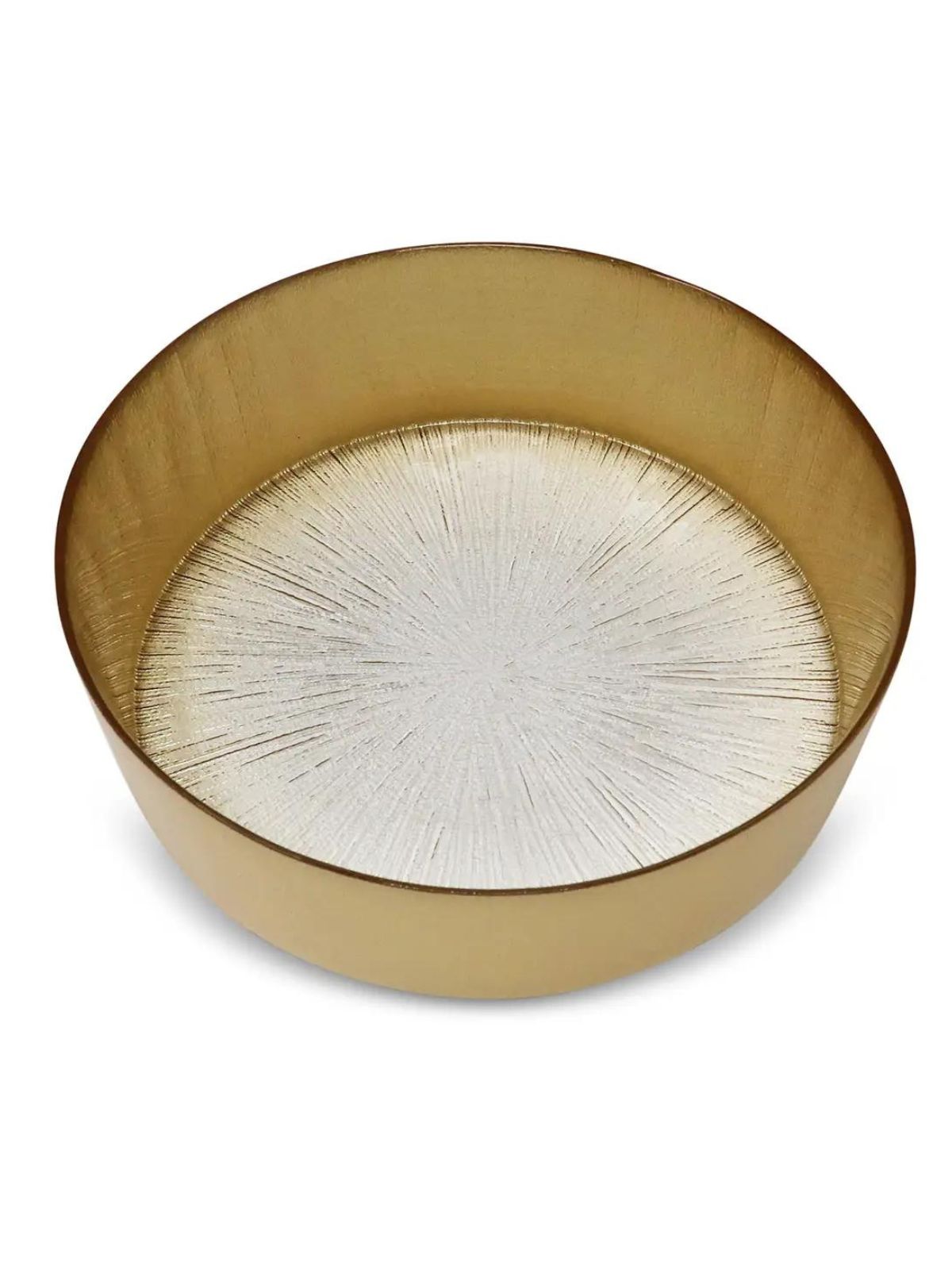 9.5D inches Crystal Glass Salad Bowl with Gold Wall, Top View.
