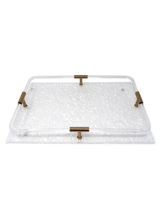 Acrylic Serving Tray with Gold Detail on Handles, 15L inches.