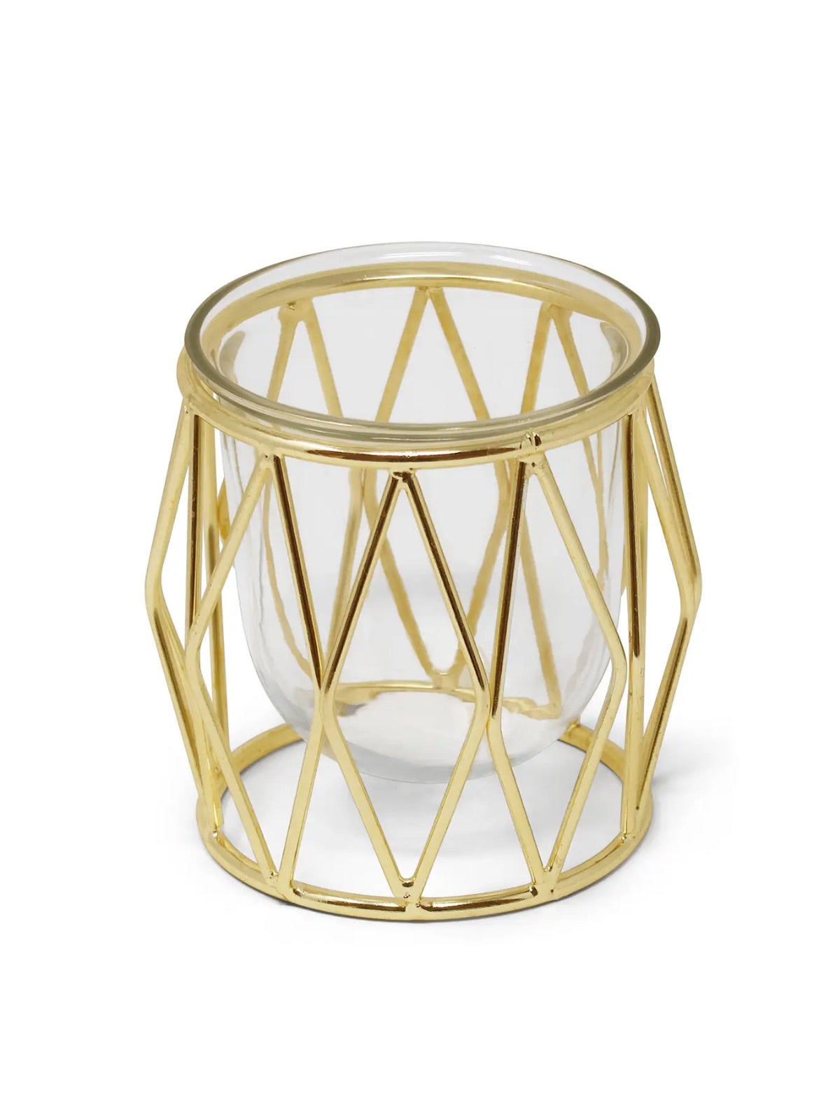 Brass Gold Diamond Shaped Hurricane Candle Holder - Luxury Home Decor.