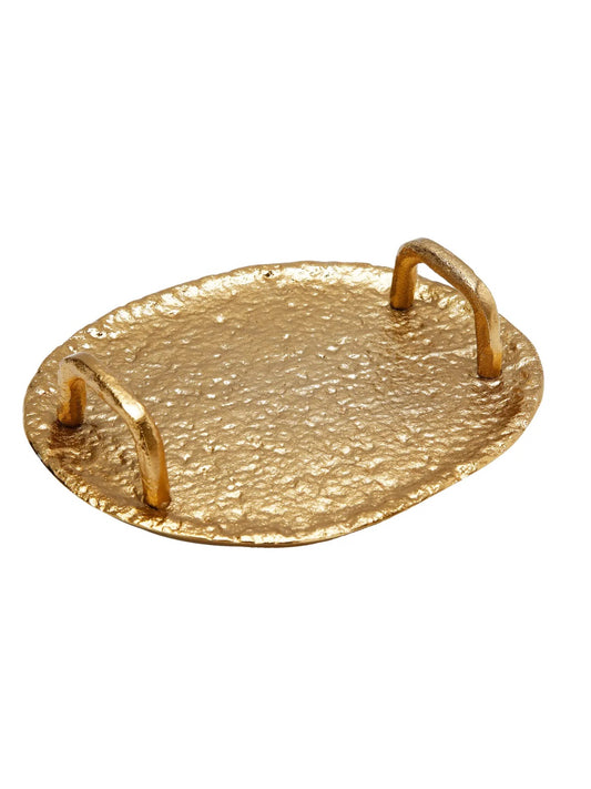 Elegant 8.25x7 Inches Stainless Steel Round Gold Tray with Handles, Perfect for Entertaining sold by KYA Home Decor.