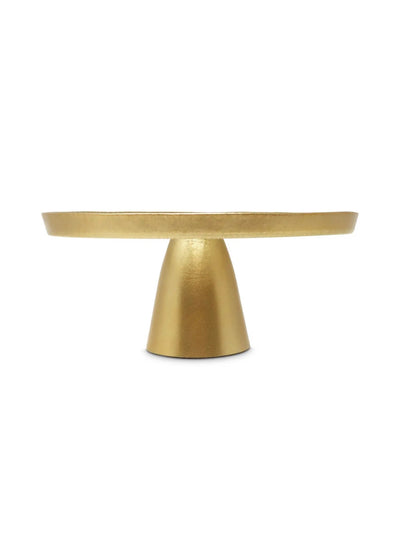 Glass Cake Plate with Gold Rim on Gold Base Sold by KYA Home Decor.