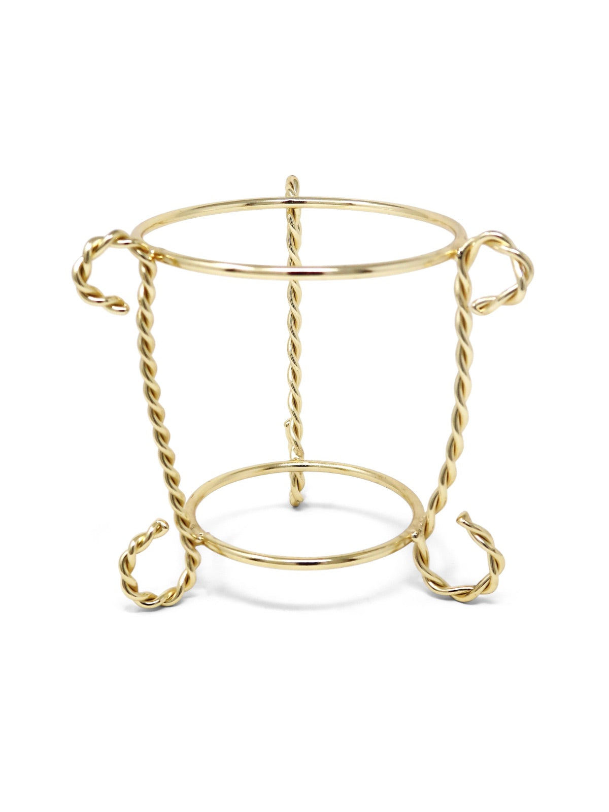 Glass Candle Holder on a Gold Brass Twirled Design Stand - Luxury Home Goods.