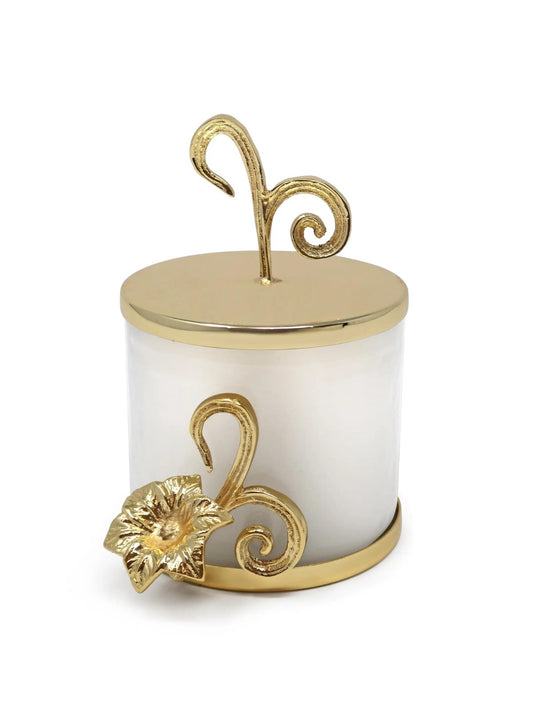 Glass Candle Holder with Gold Floral Design.