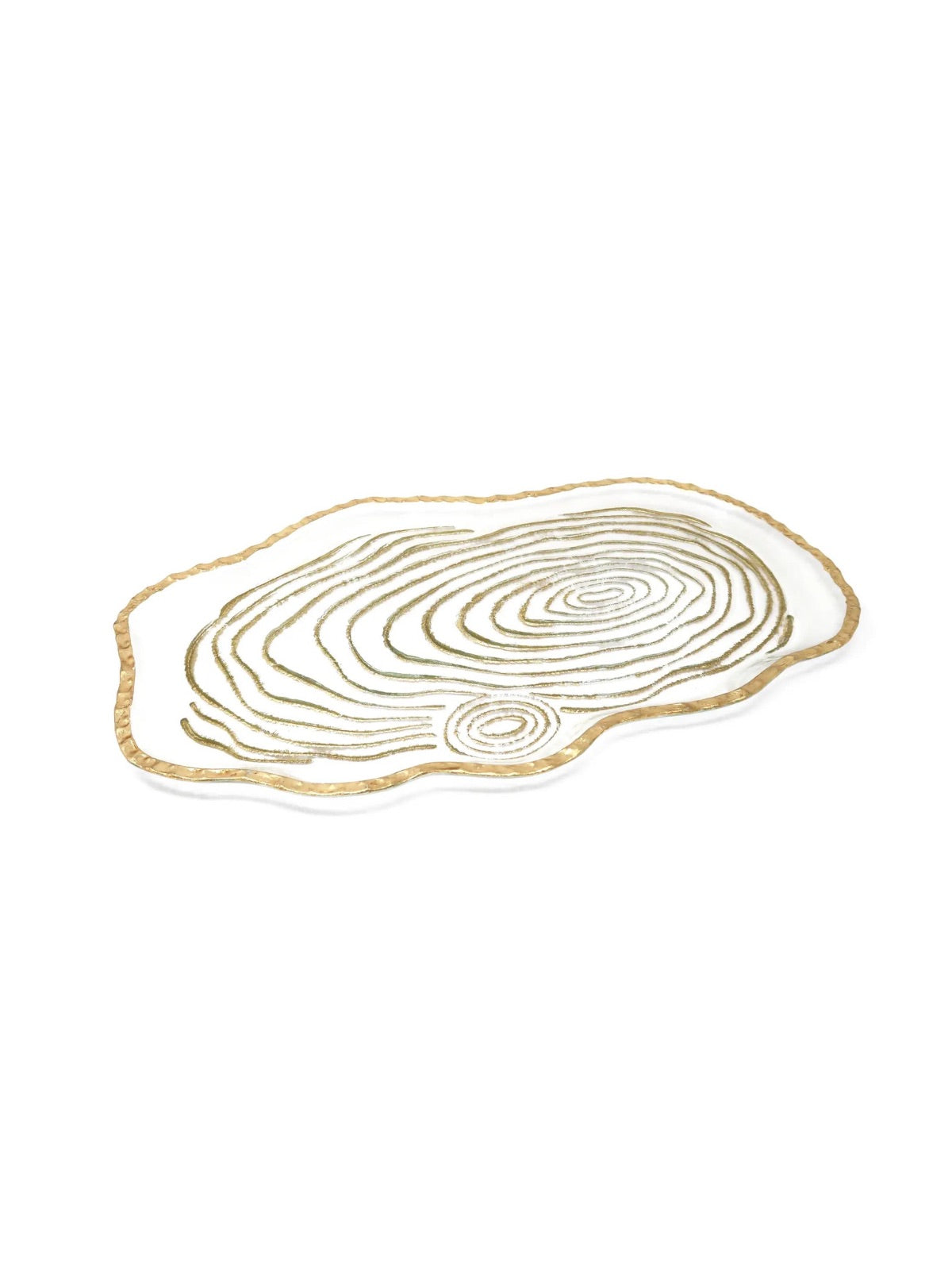 16 inch Glass Oval Tray with Gold Grained Design Sold by KYA Home Decor.