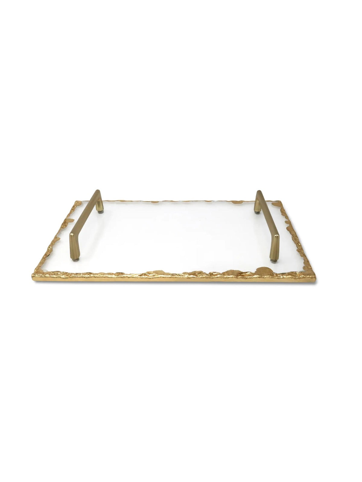Glass Tray with Gold Rim and Handles Sold in 3 different sizes.