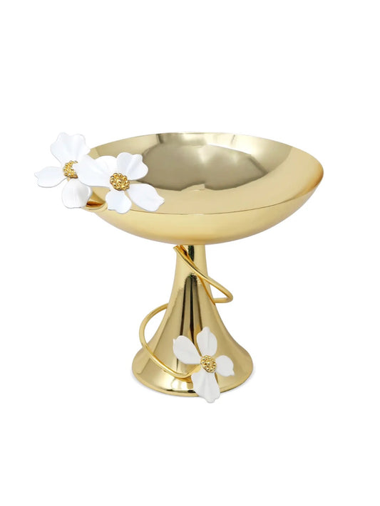 Gold Footed Bowl with White Jewel Flower Embellishments - Luxury Table Decor sold by KYA Home Decor.