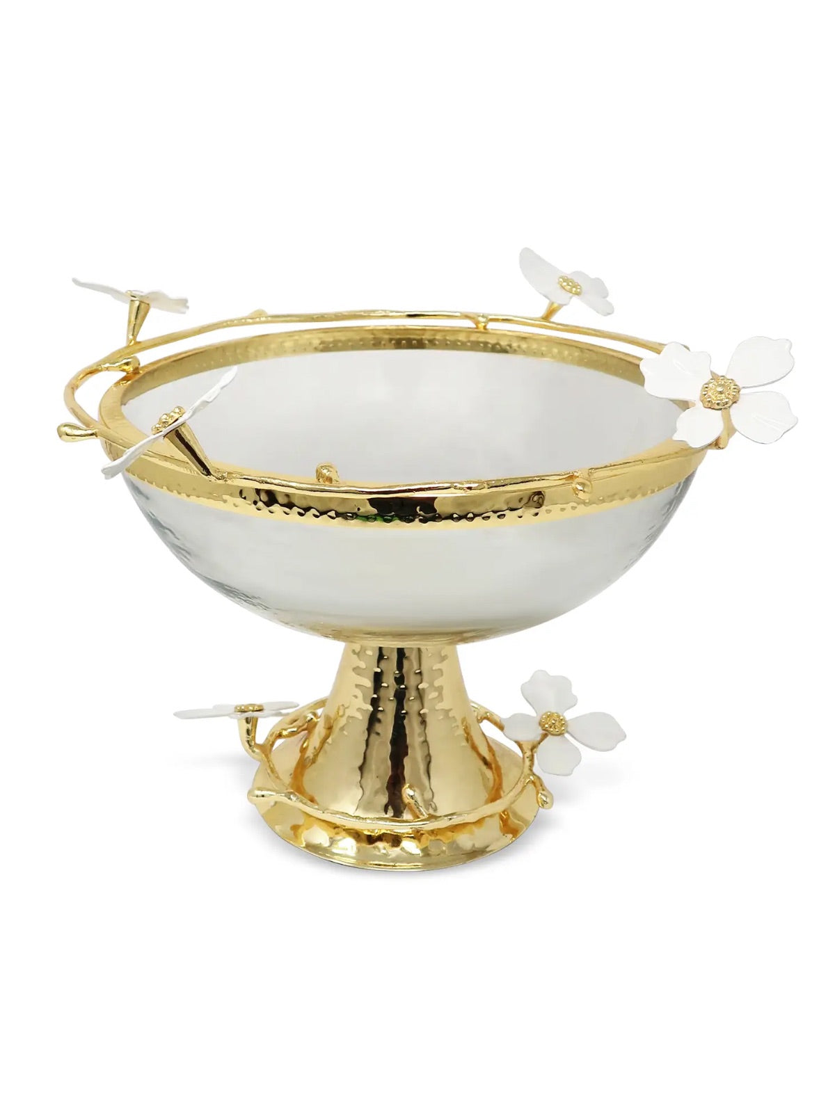 10D Gold Footed Glass Bowl with Luxurious Jewel Flowers Design