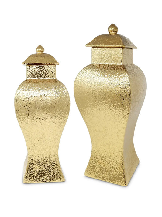 Hammered Gold Ceramic Ginger Jar with Lid - Luxurious Home Decor Accent. Available in 2 Sizes