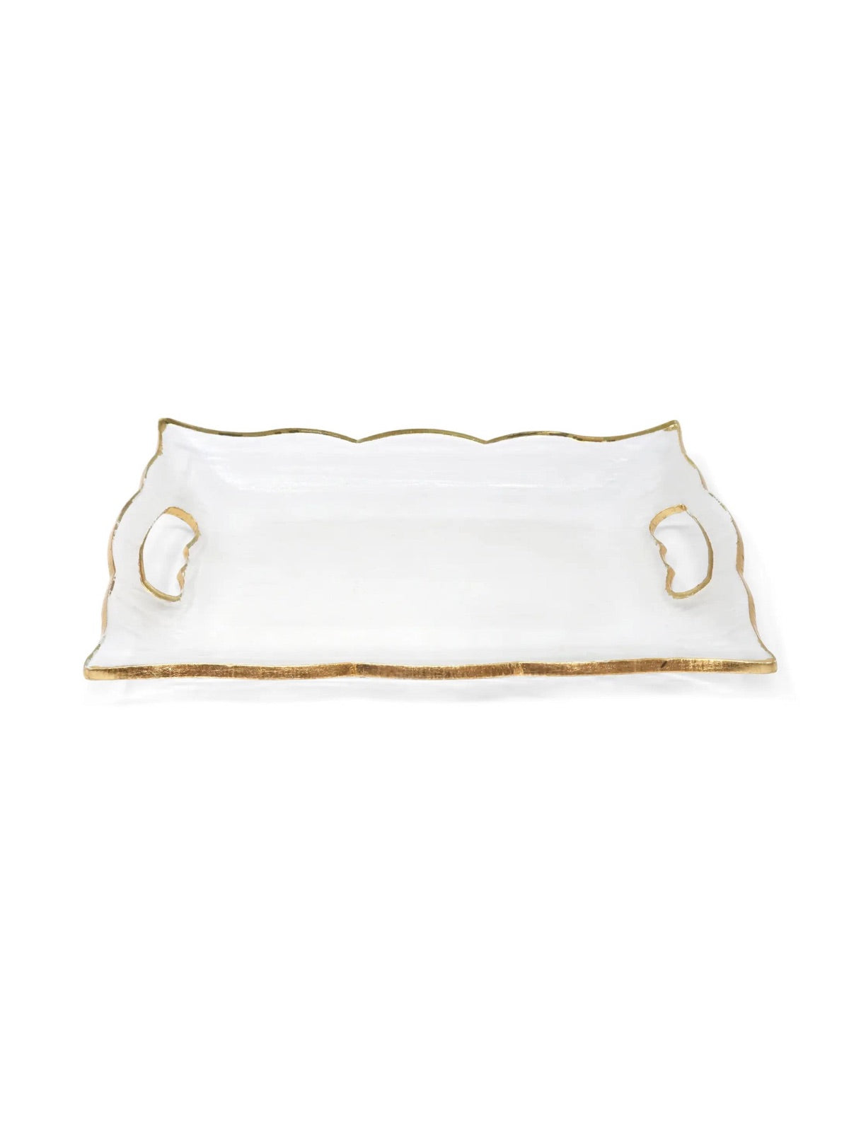Rectangular Glass Tray with Handles and Metallic Gold Rim Available in 3 Sizes.