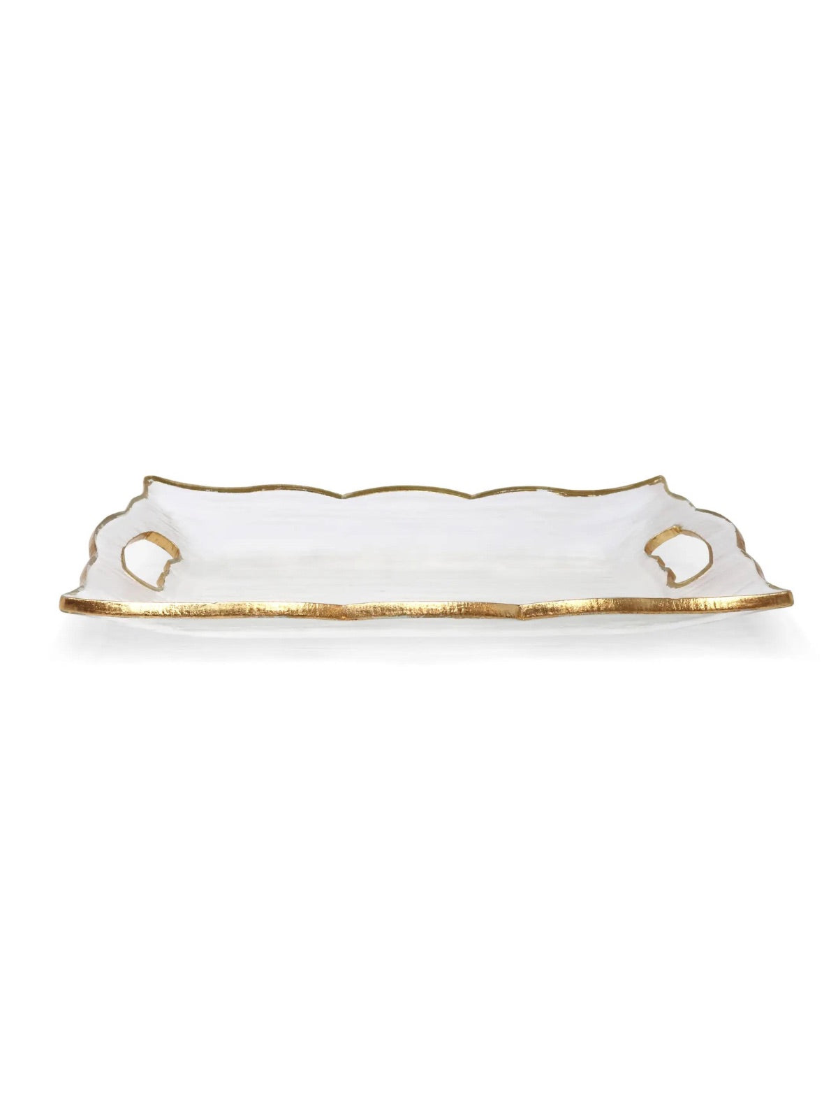 Rectangular Glass Tray with Handles and Metallic Gold Rim Sold by KYA Home Decor.