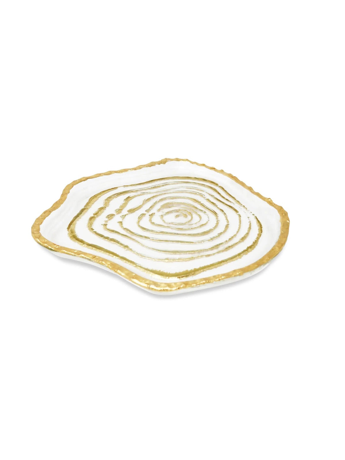 Set of 4 Round Glass Plates with Gold Grained Design, Measuring 8.5D Inches Sold by KYA Home Decor.