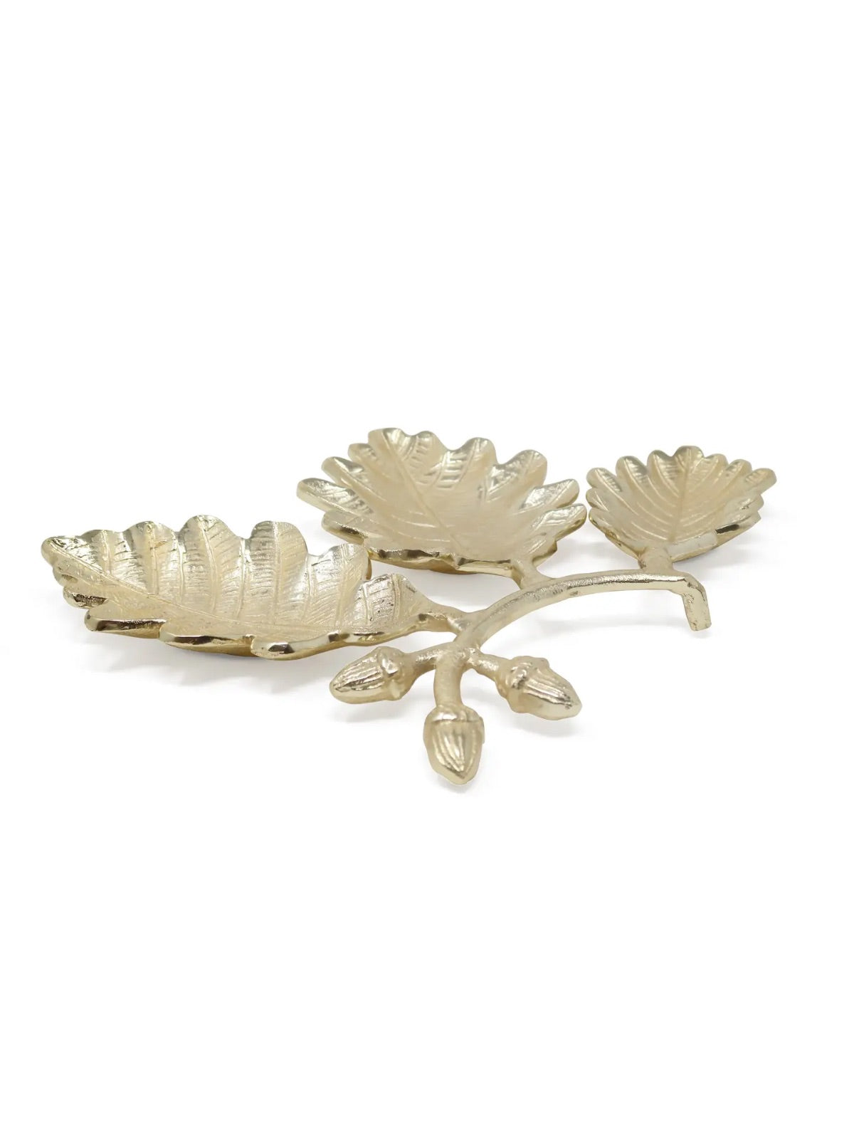 Stainless Steel 3 Section Gold Leaf Serving Dish measuring 13L x 9.25W inches made in India.