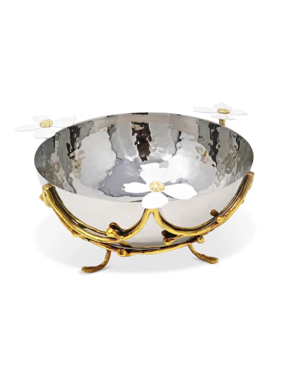 Stainless Steel Bowl with Elegant Jewel Flower Design - Dimension, 7D x 5H inches.