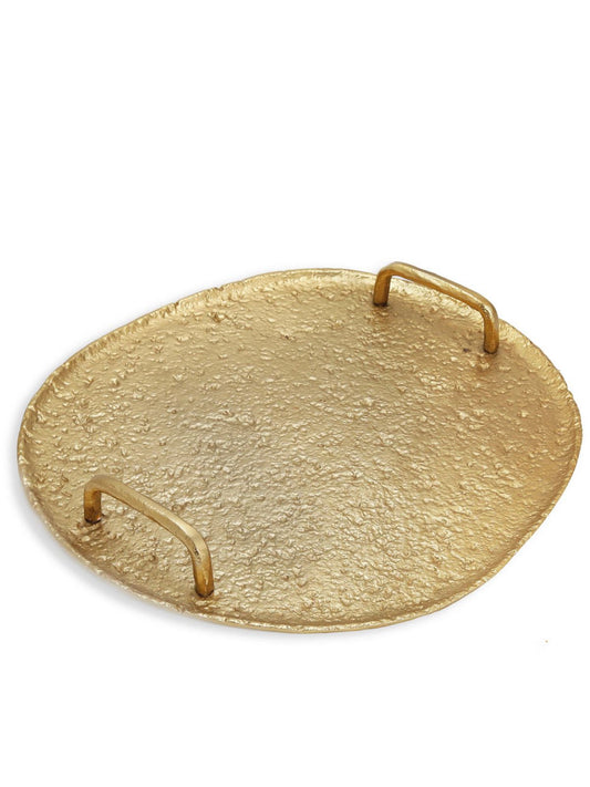 Stainless Steel Gold Hammered Round 17inch Tray with Handles sold by KYA Home Decor.
