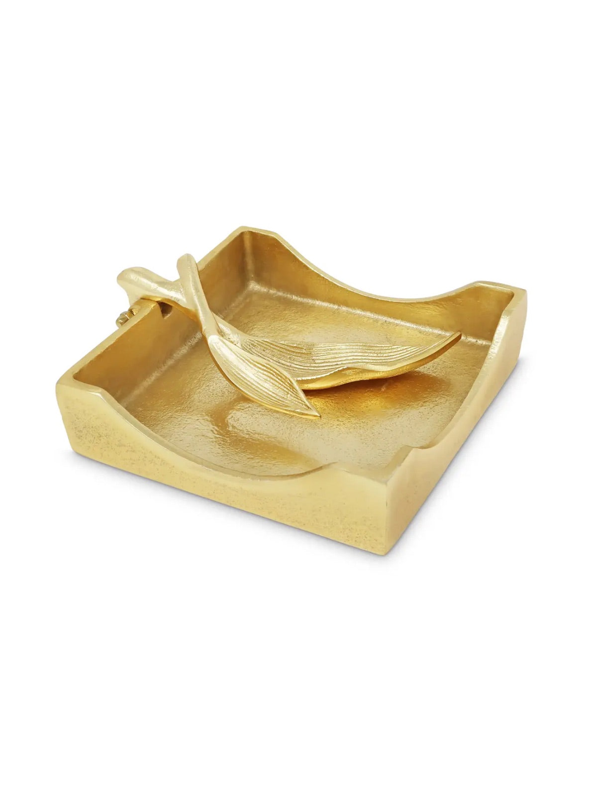 Stainless Steel Gold Square Napkin Holder with Luxury Leaf Tong.