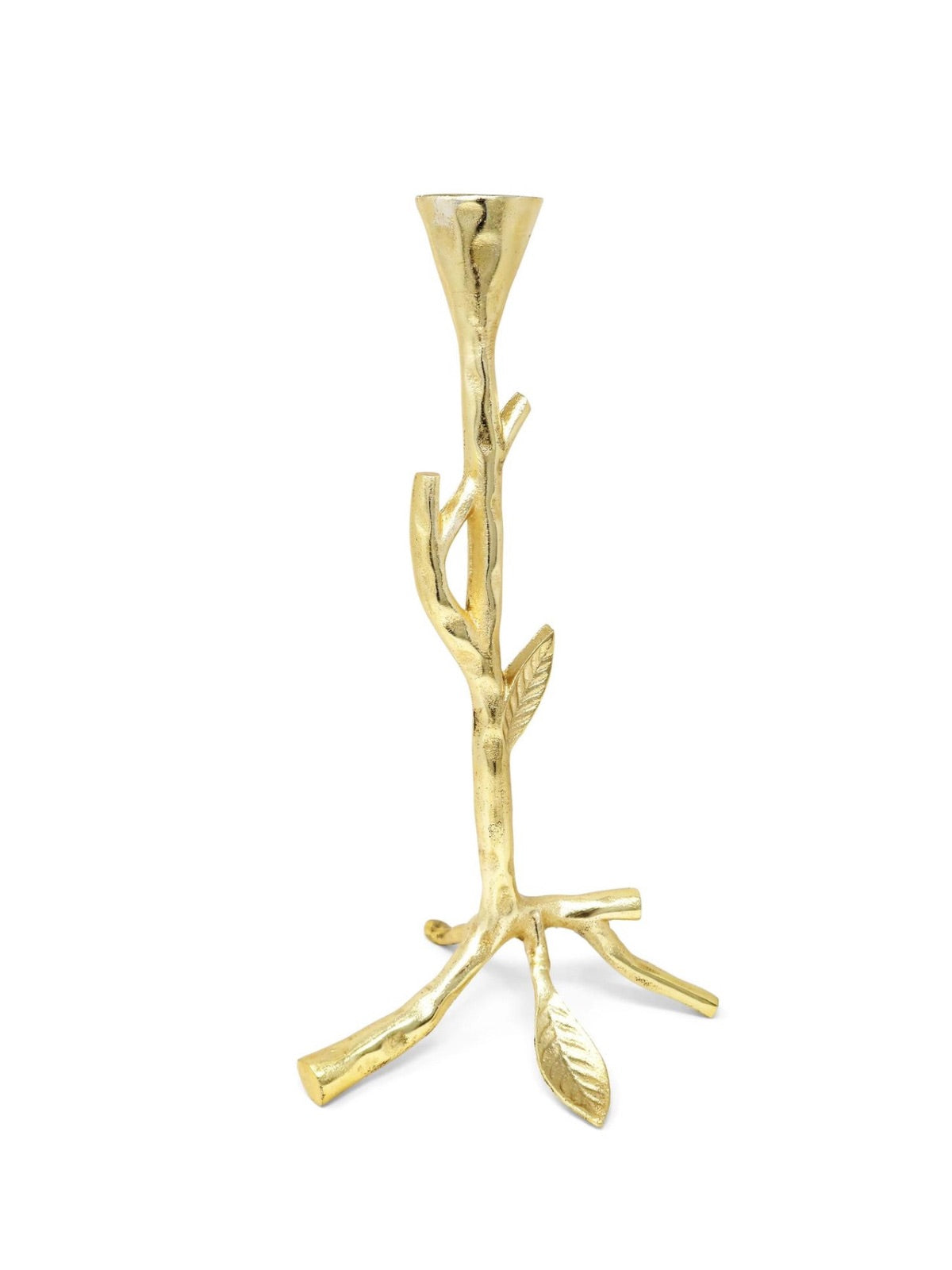Stainless Steel Gold Taper Candle Holders with Luxury Branch Design in Large Size.