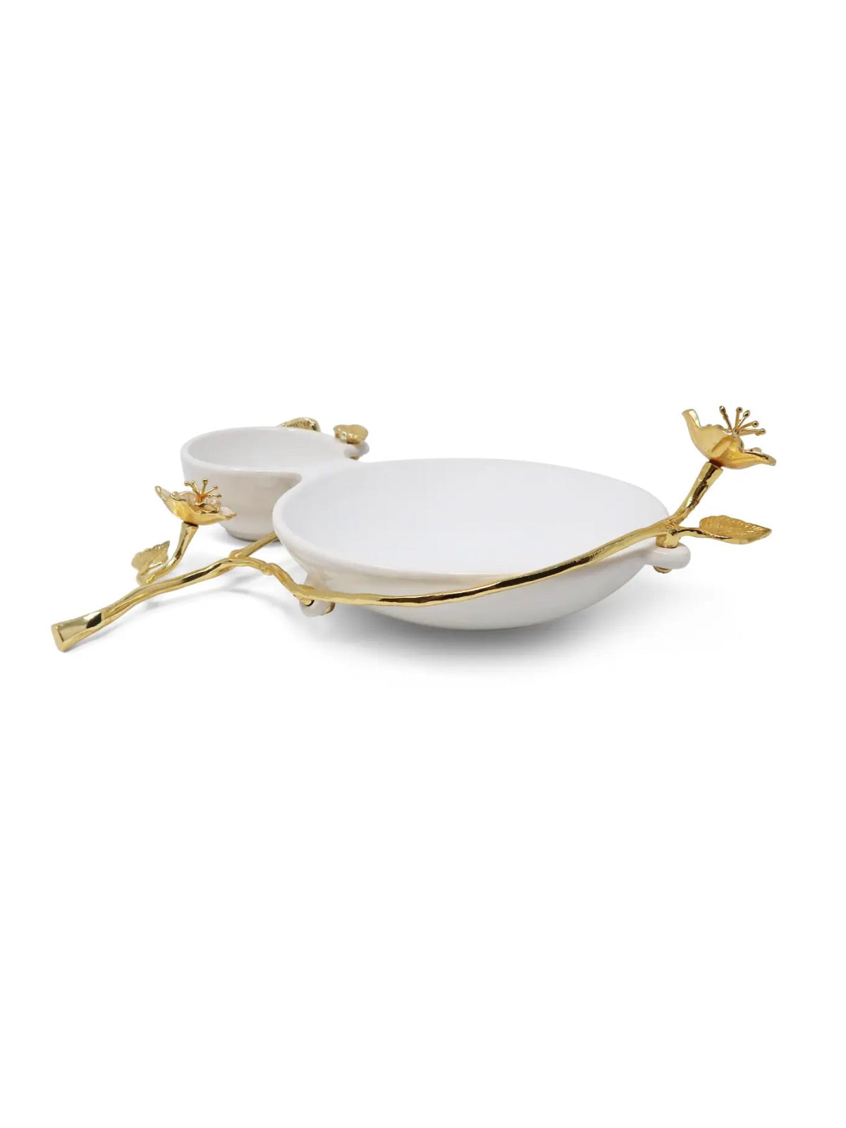 Two-Section Porcelain Tray with Elegant Gold Flower Detail