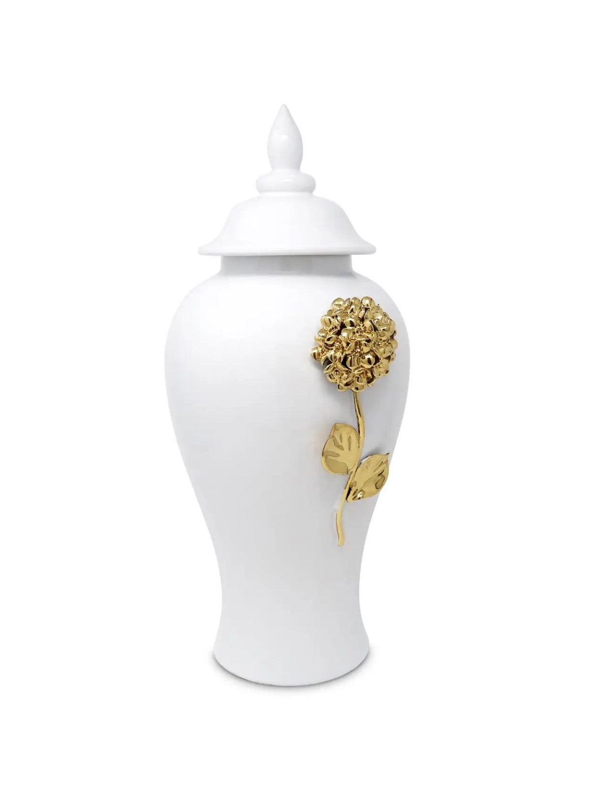 White Ceramic Ginger Jar with Sparkling Gold Flower Detail - Available in Large.