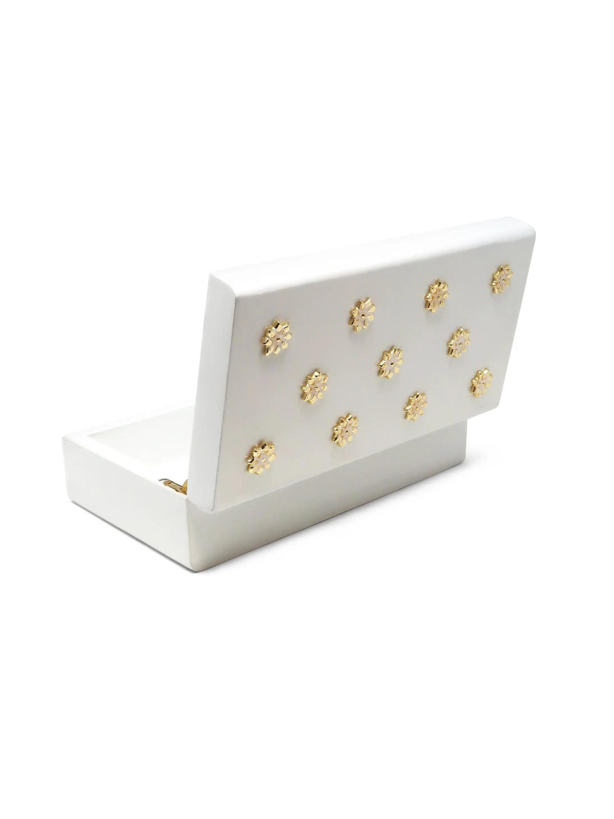 White Decorative Wooden Box with Gold Flower Beads.