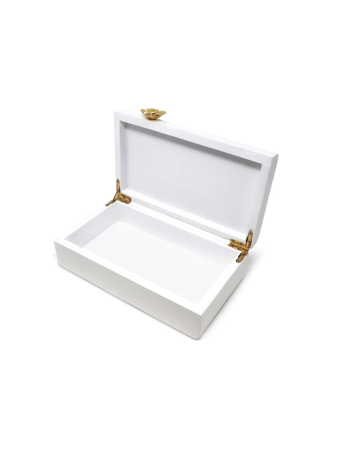 White Decorative Wooden Box with Gold Flower Detail Sold by KYA Home Decor.