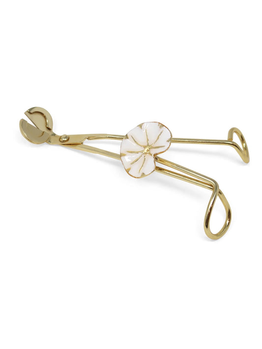 Candle Wick Trimmer with Gold Stainless Steel Lotus Design.