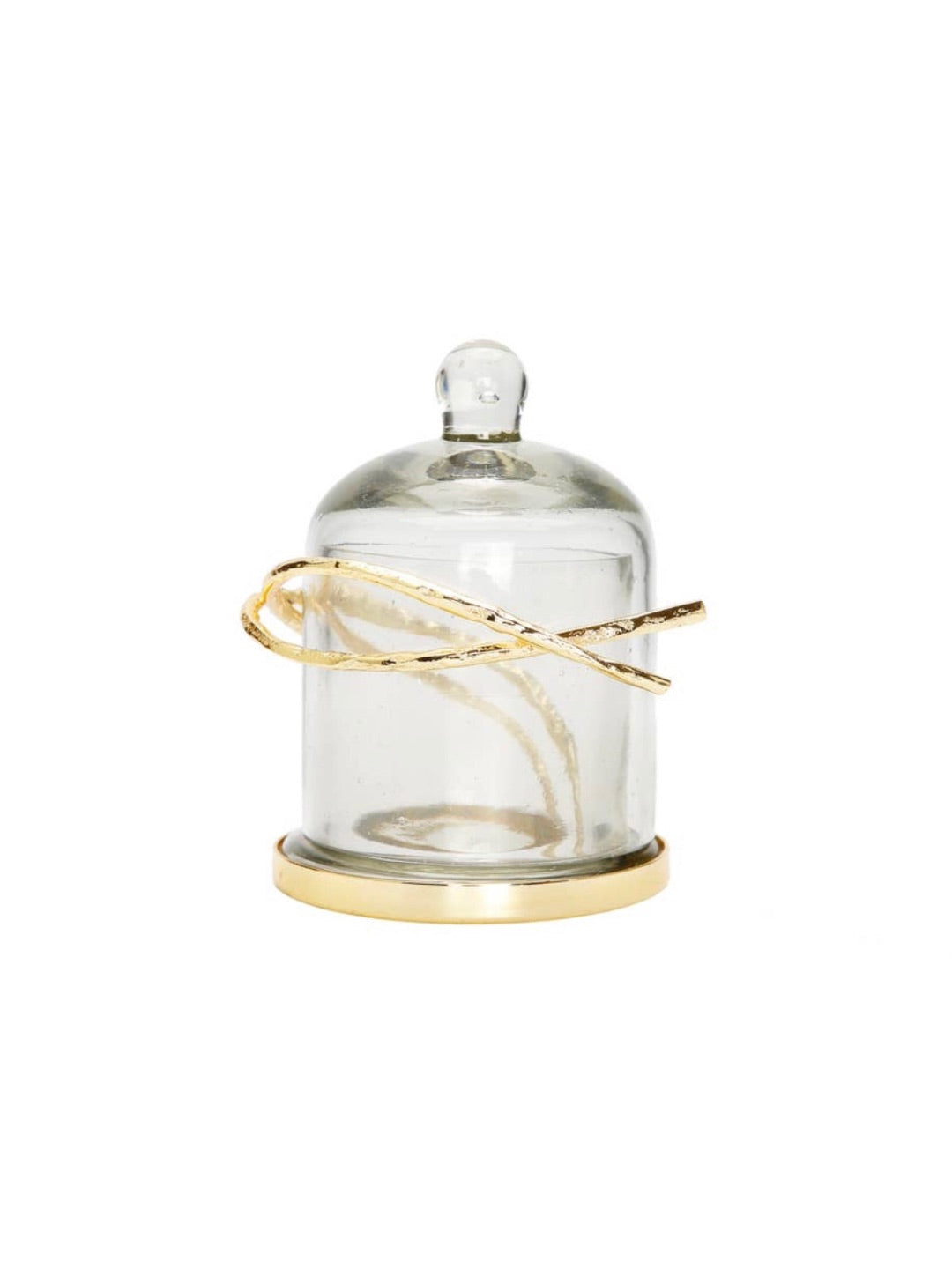 Candle Holder with Glass Dome and Gold Twig Design (Small)