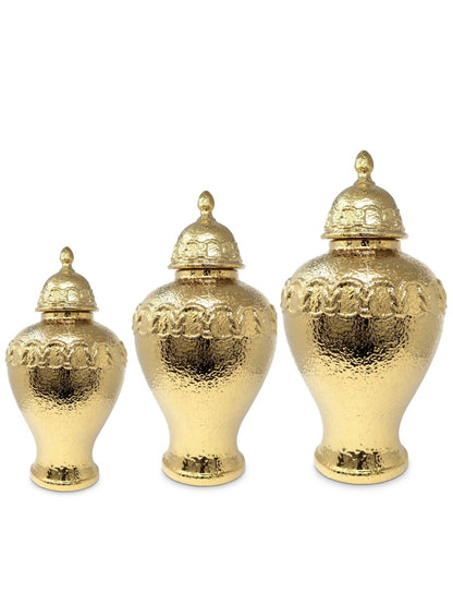 Gold Ceramic Ginger Jar with Stunning Gold Chain Details, Available in 3 Sizes.