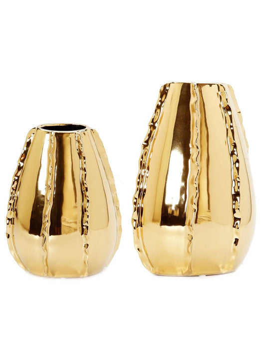 Glossy Gold Tear Shaped Ceramic Vase with Luxury Swivel Design, 2 Sizes - KYA Home Decor