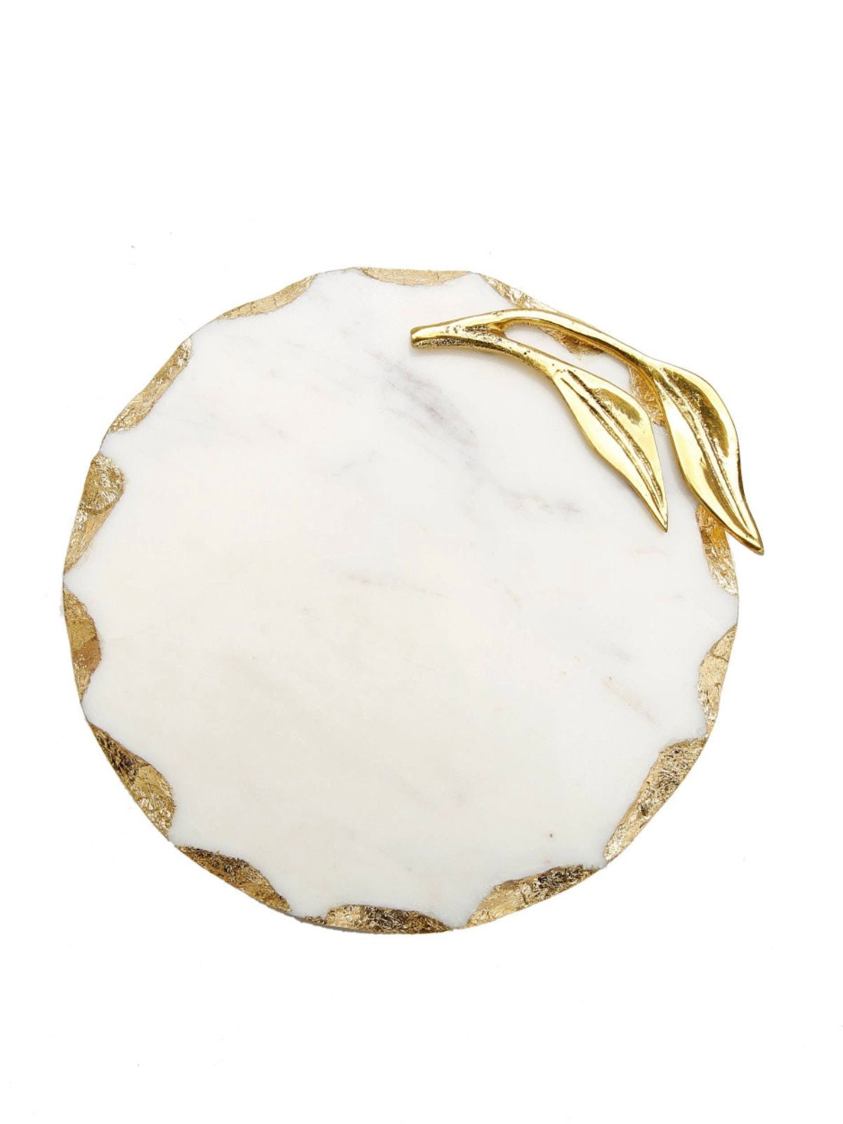 This 6D marble trivet is decorated with a magnificent gold leaf design perfect to place a candle on or use it as a coaster. Sold by KYA Home Decor 