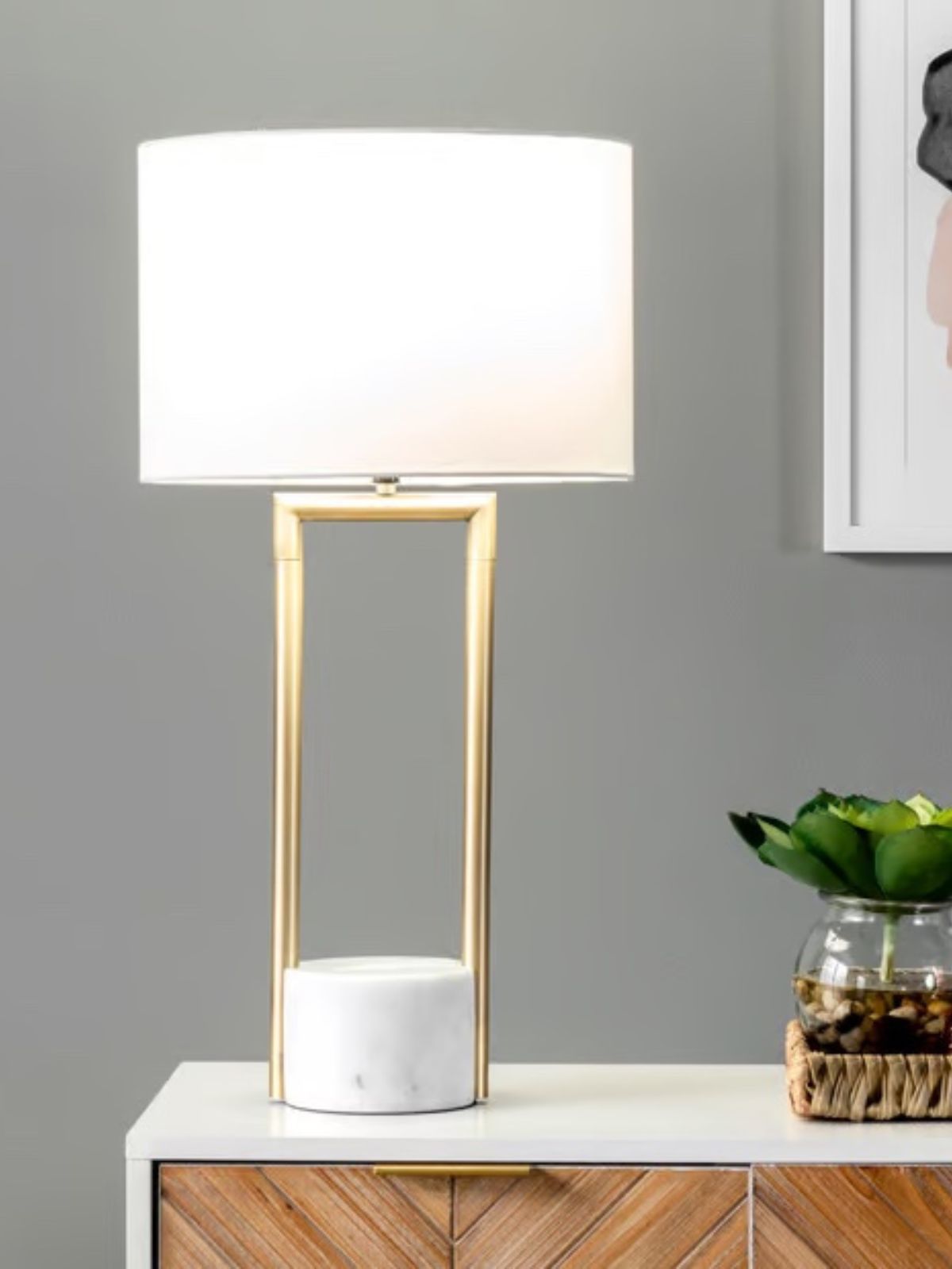 Modern Brushed Gold Table Lamp with Marble Base Sold by KYA Home Decor.
