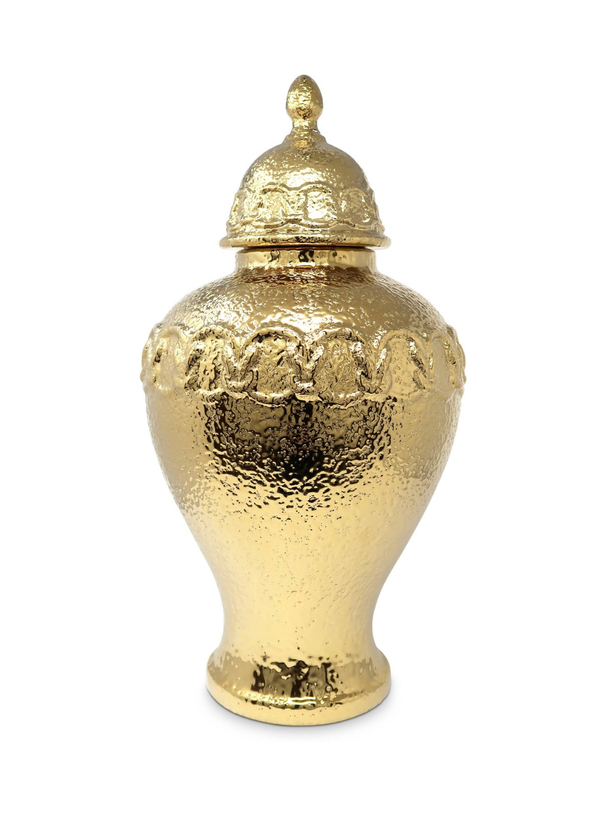 Gold Ceramic Ginger Jar with Stunning Gold Chain Details, Size Medium