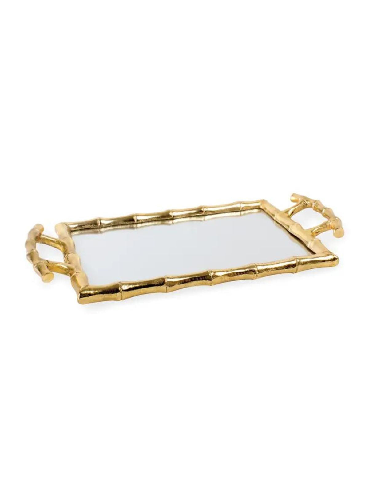 Gold Metal Bamboo Designed Vanity Tray with Mirrored Base.