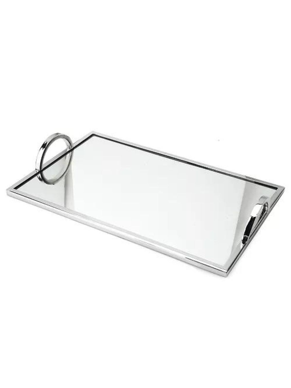 Large Rectangular Mirror Tray with Silver Handles