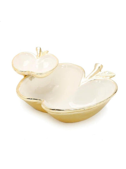 Two Apple Shaped Gold Dish with White Enamel Inner, Sold By KYA Home Decor.