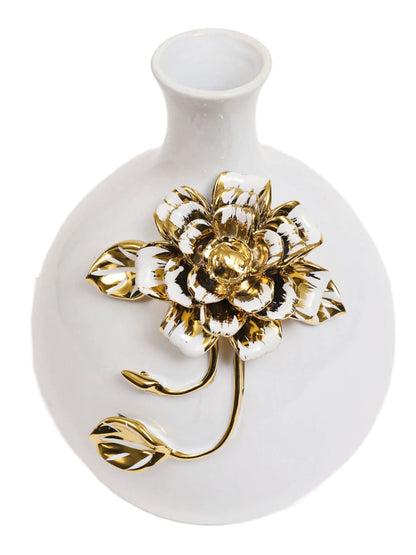 Luxury White Decorative Vase with Gold Flower Design Sold by KYA Home Decor.