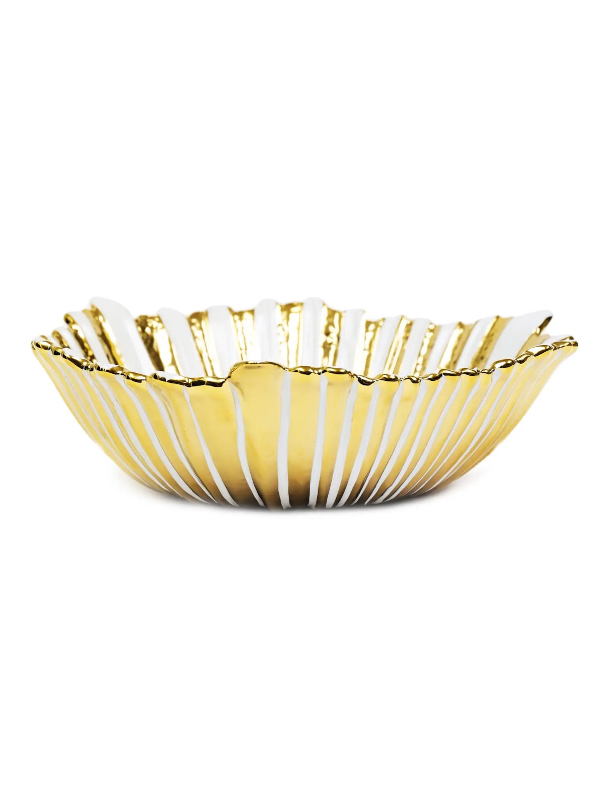 White and Gold Striped Flower Luxury Shaped Salad Bowl sold by KYA Home Decor.
