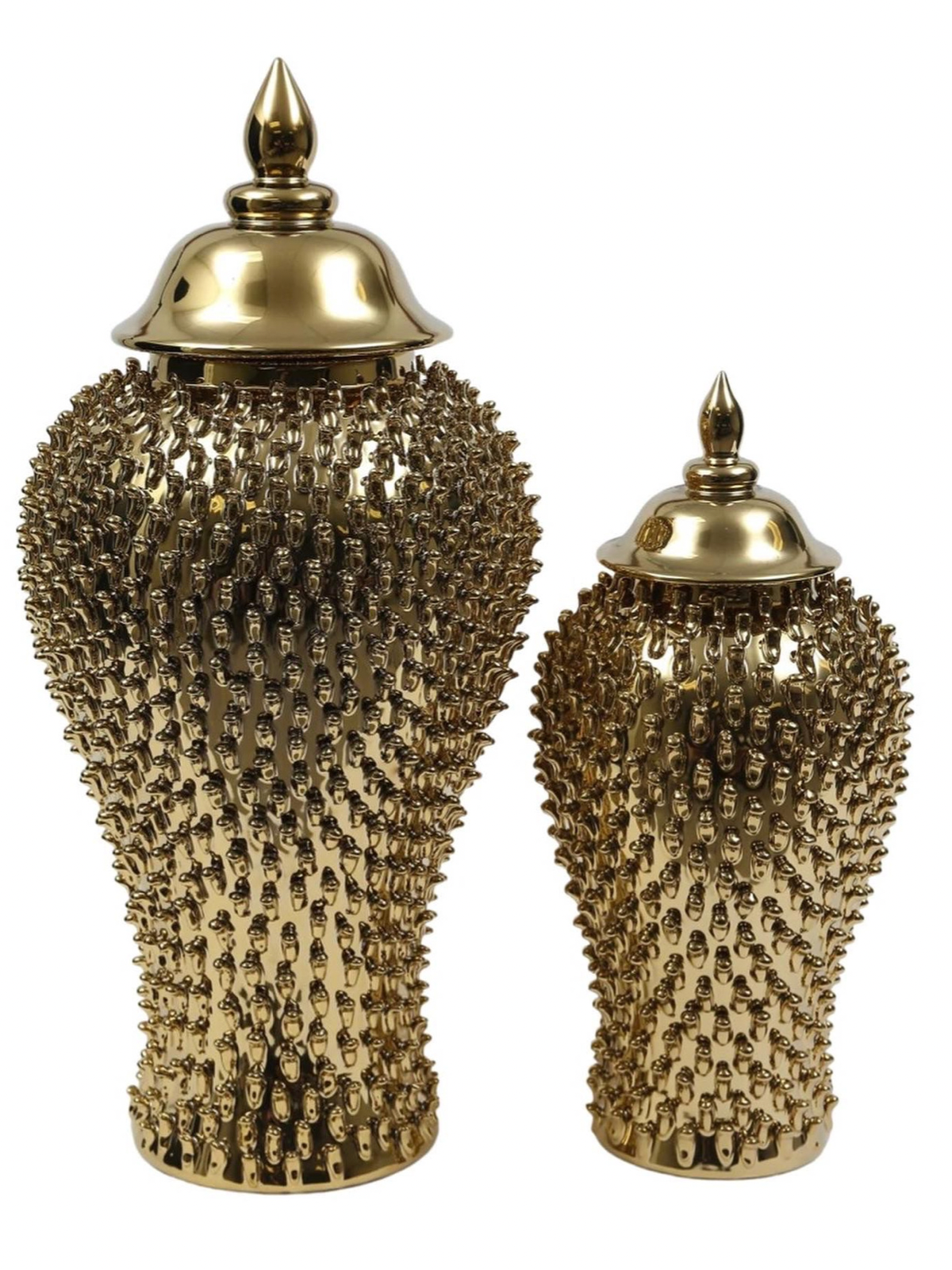 Gold studded luxury decorative ginger jar with lid available in 2 sizes sold by KYA Home Decor.