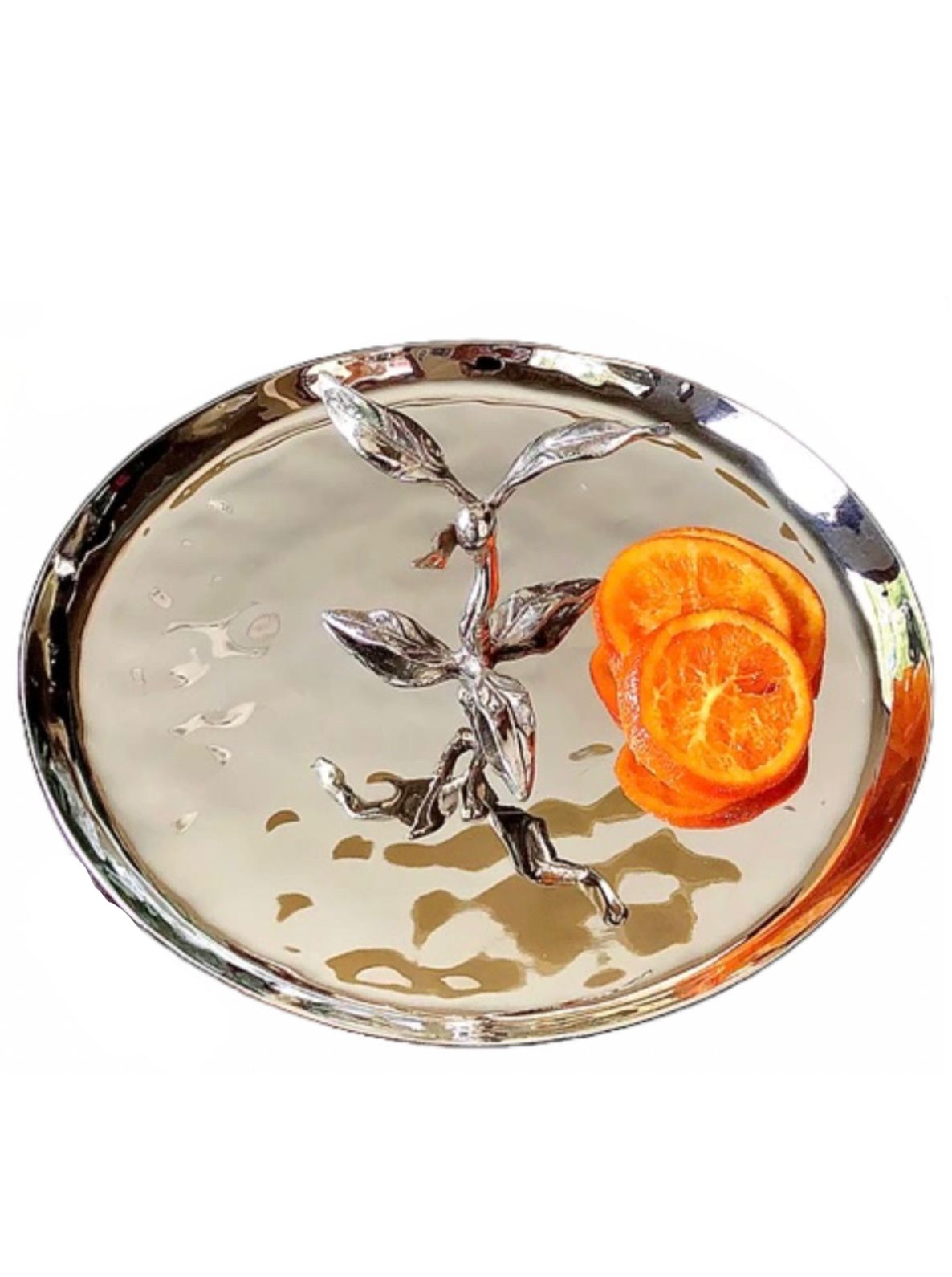 10.5D Stainless Steel Tidbit Tray with Olive Leaf Design sold by KYA Home Decor.