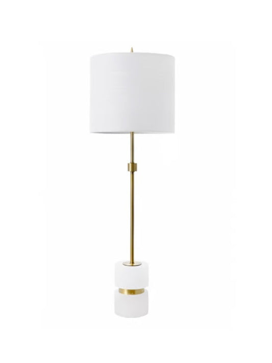 Alabaster Table Lamp with Linen Shade, 31 inches. 
