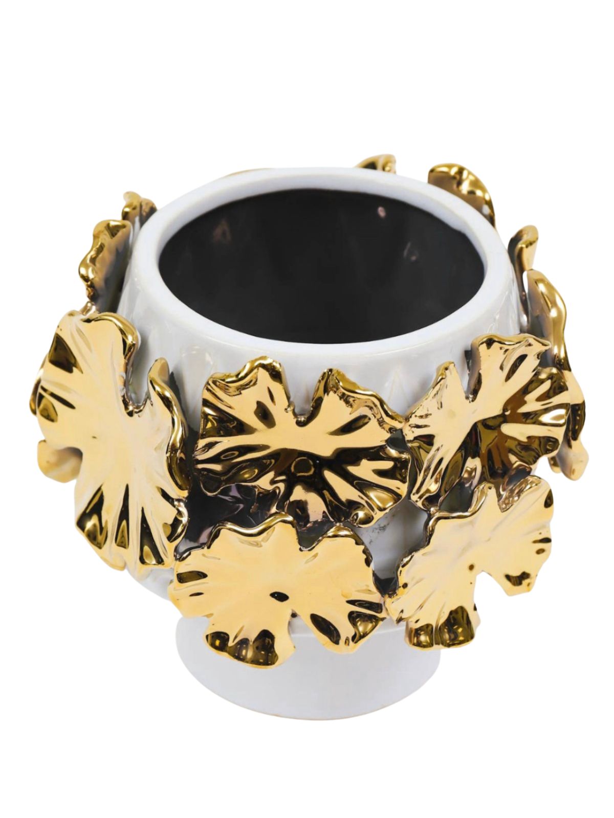 6.5H White Ceramic Decorative Vase with Luxury Gold Flower Petals - KYA Home Decor 