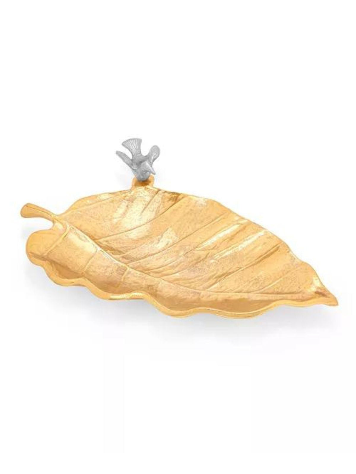 These magnificent 11L Leaf shaped dish bring an extra aura to every display setting. It is polished with some glossy gold finish and silver bird. Sold by KYA Home Decor