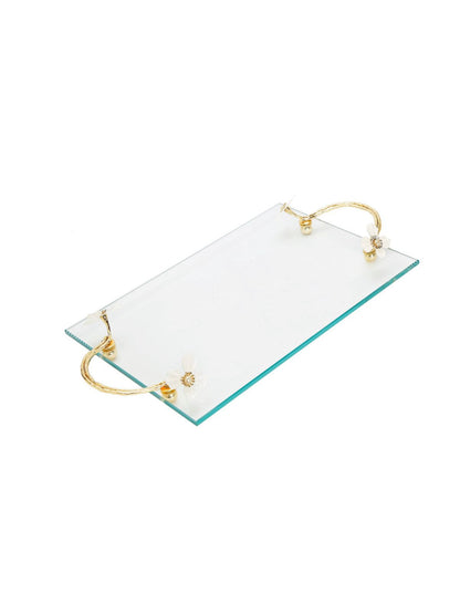 Rectangular Glass Tray with Cherry Blossom Designed Handles, 16L x 11W