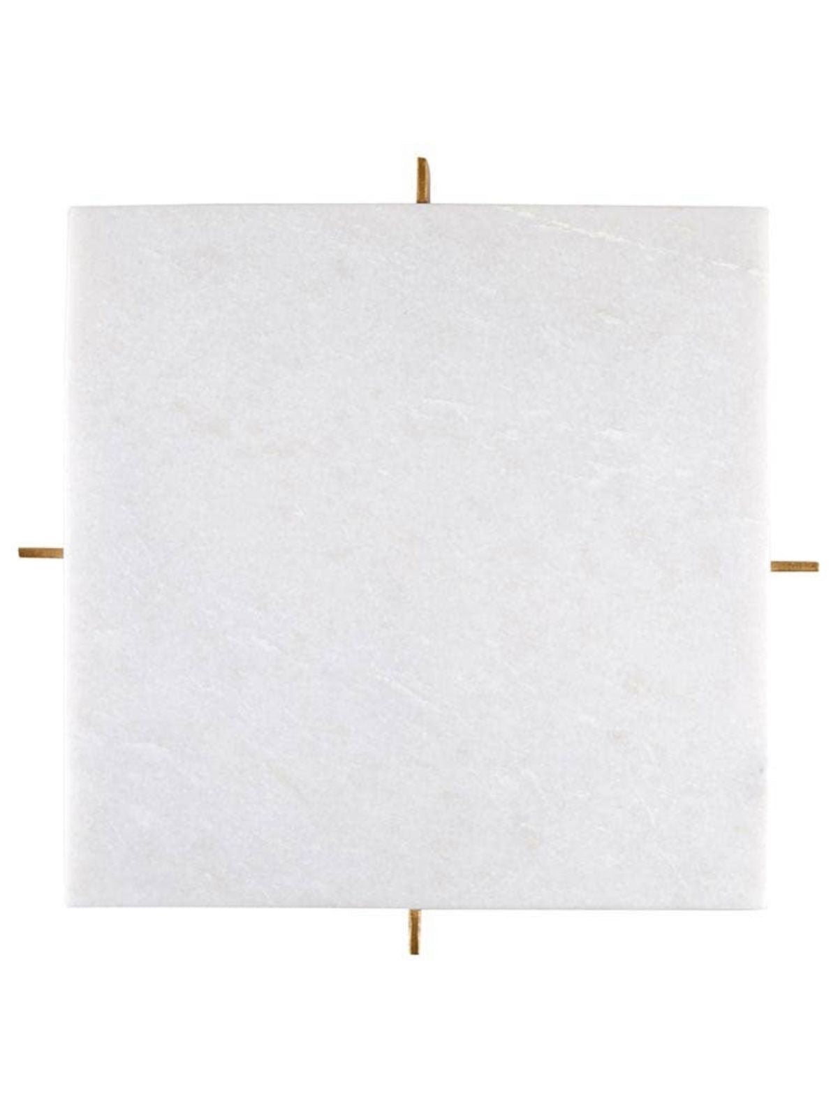 This 11 inch squared white marble tray has a removable gold metal stand.