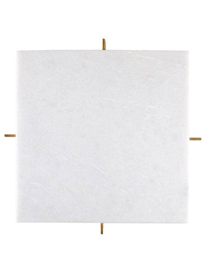 This 11 inch squared white marble tray has a removable gold metal stand.