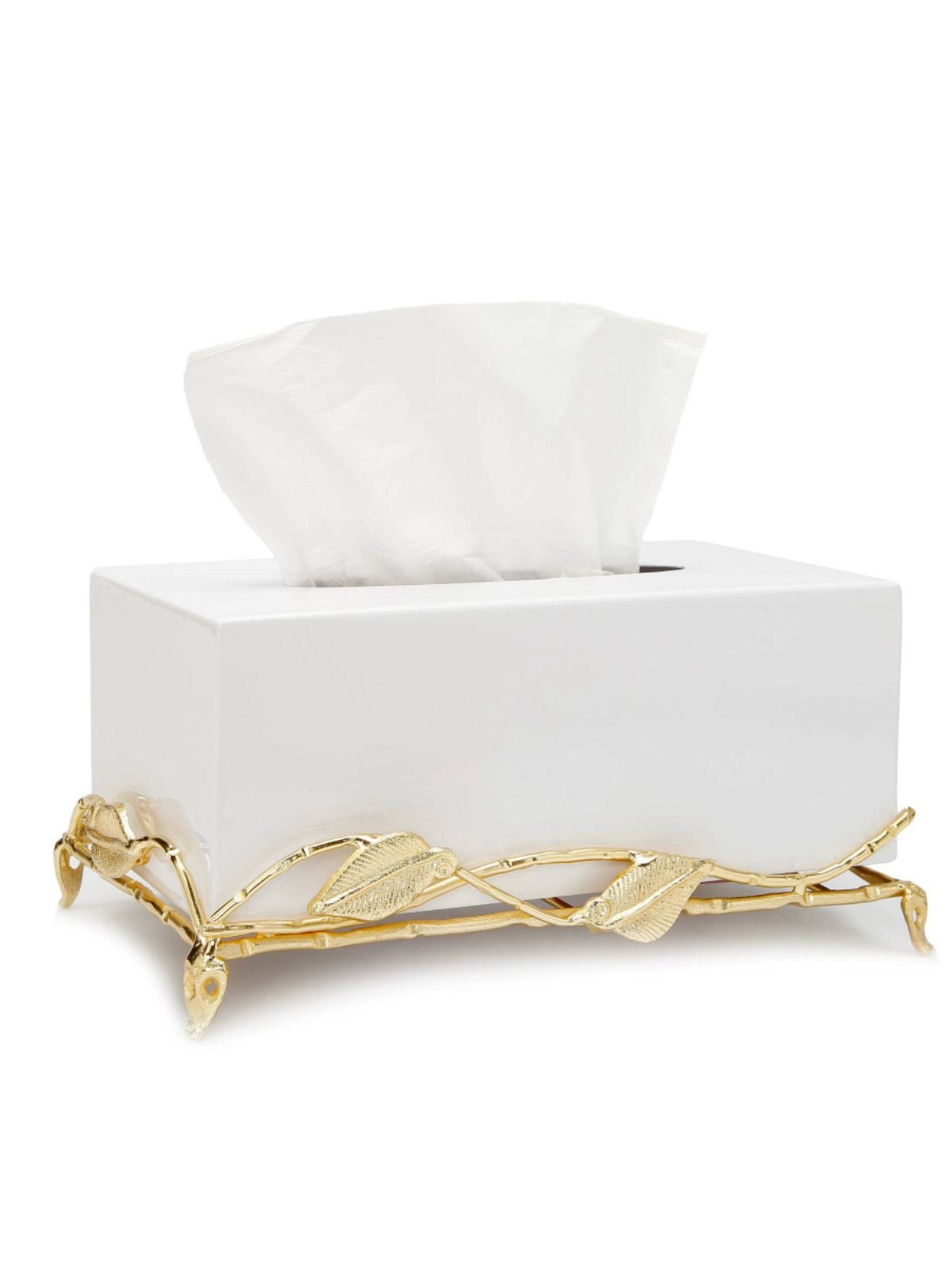 White Marble Tissue Box Holder on Gold Leaf Designed Base.